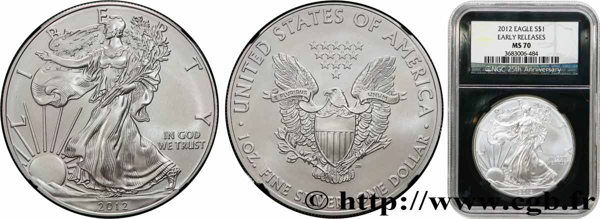 ESTADOS UNIDOS DE AMÉRICA 1 Dollar type Liberty Silver Eagle 2012  FDC70 NGC