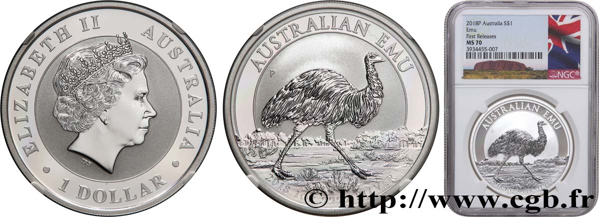 AUSTRALIE 1 Dollar Proof Émeu 2018  FDC70 NGC