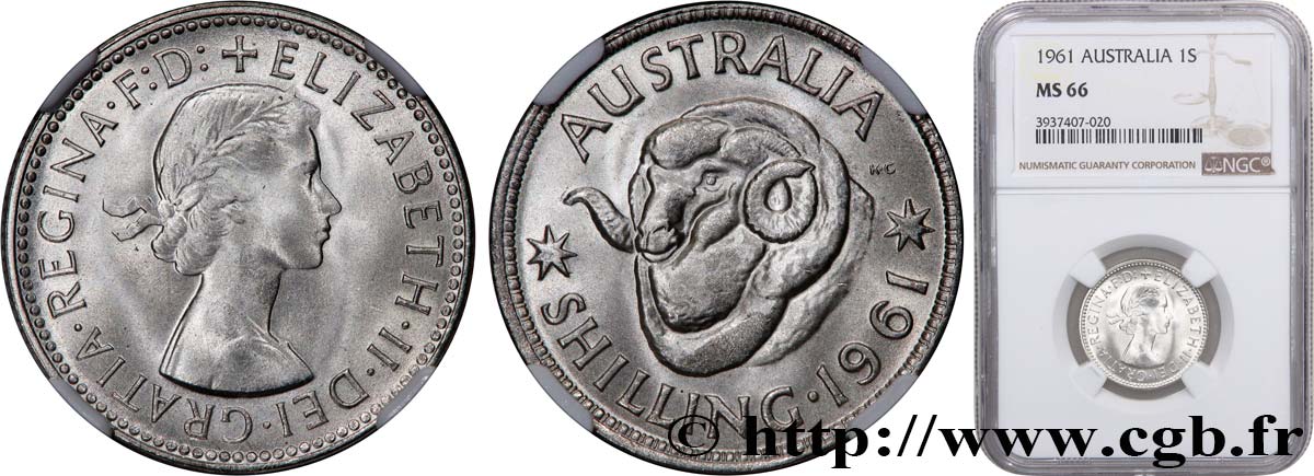 AUSTRALIA 1 Shilling Elisabeth II 1961  MS66 NGC