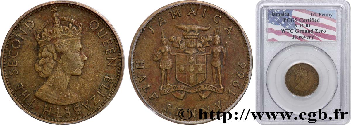 JAMAÏQUE 1/2 Penny Elizabeth II 1966  TB+ PCGS