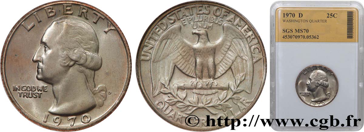 UNITED STATES OF AMERICA 1/4 Dollar Georges Washington 1970 Denver MS70 autre