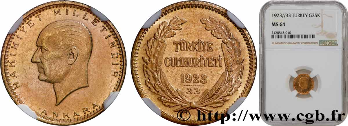 TURKEY 25 Kurush 1956 Ankara MS64 NGC