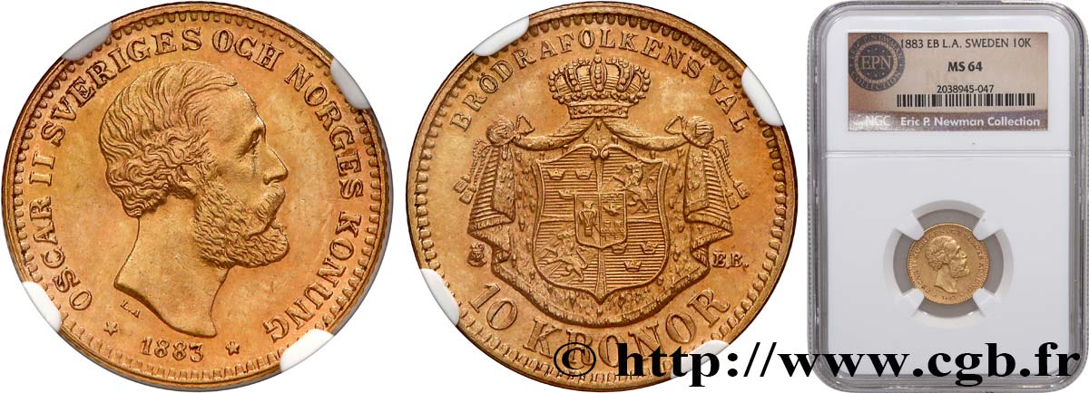 SWEDEN 10 Kronor Oscar II 1883 Stockholm MS64 NGC