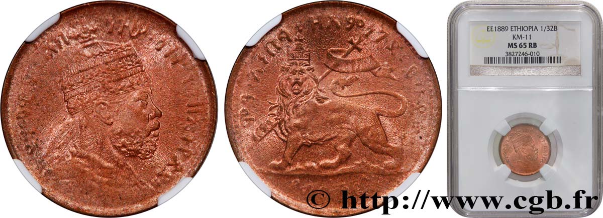 ÄTHIOPIEN - ABESSINIEN - MENELIK II. 1/32 Birr EE1889 (1897) Paris ST65 NGC