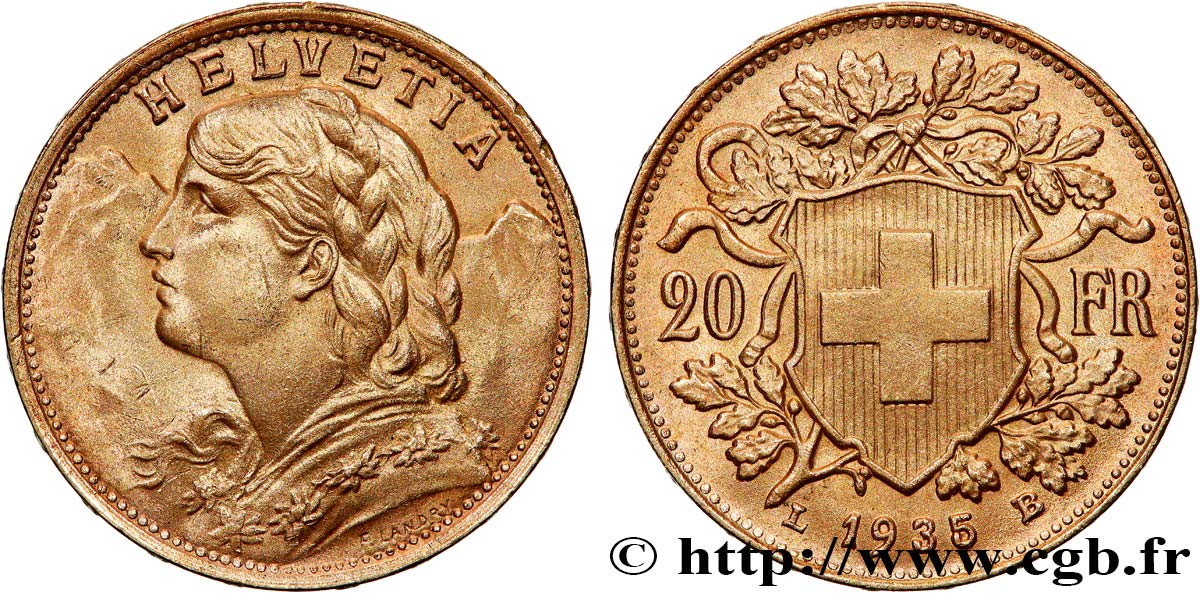 OR D INVESTISSEMENT 20 Francs  Vreneli   1935 Berne SUP 