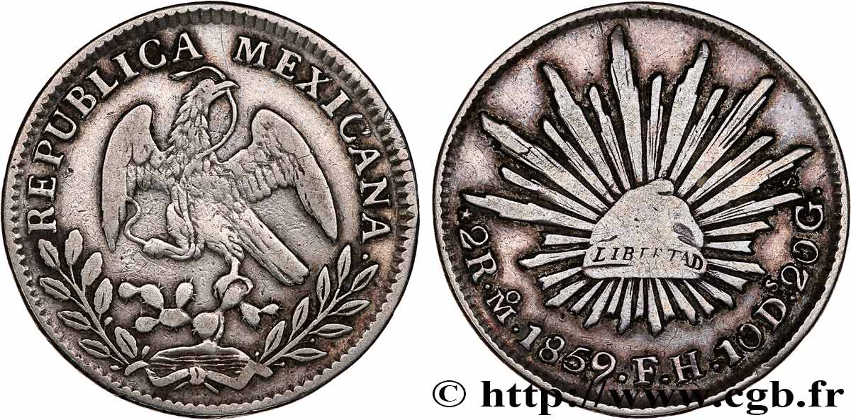 MEXIQUE 2 Reales aigle 1859 Mexico TTB 