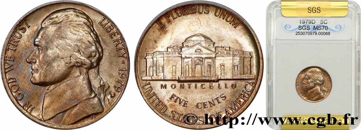 UNITED STATES OF AMERICA 5 Cents  1979 Denver MS70 autre