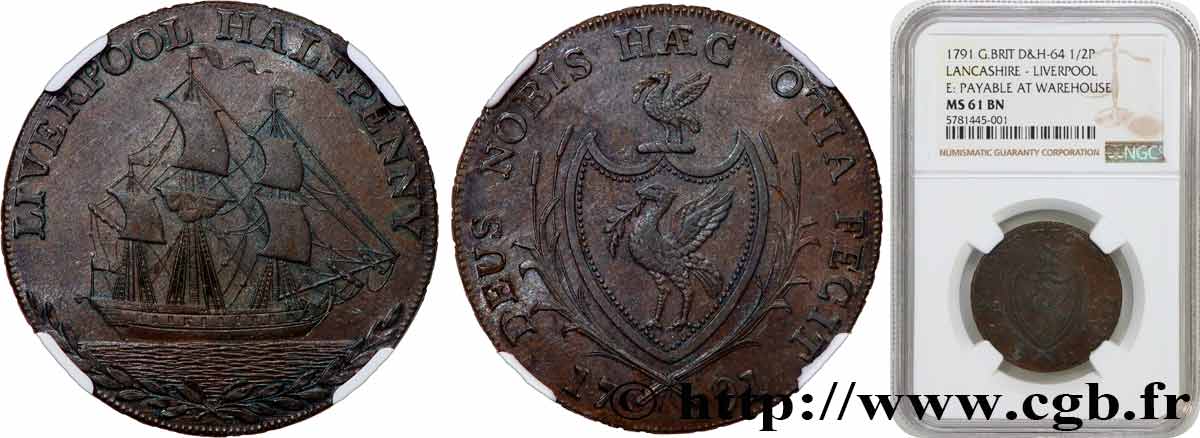 ROYAUME-UNI (TOKENS) 1/2 Penny Liverpool (Lancashire) 1791  SUP61 NGC