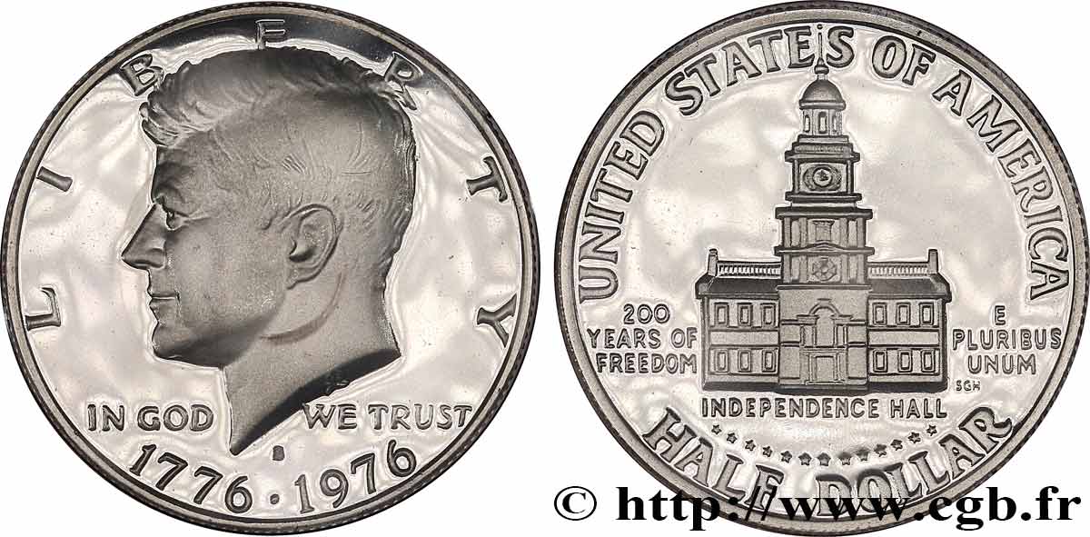 UNITED STATES OF AMERICA 1/2 Dollar Proof Kennedy - Independence Hall bicentennaire 1976 San Francisco MS 
