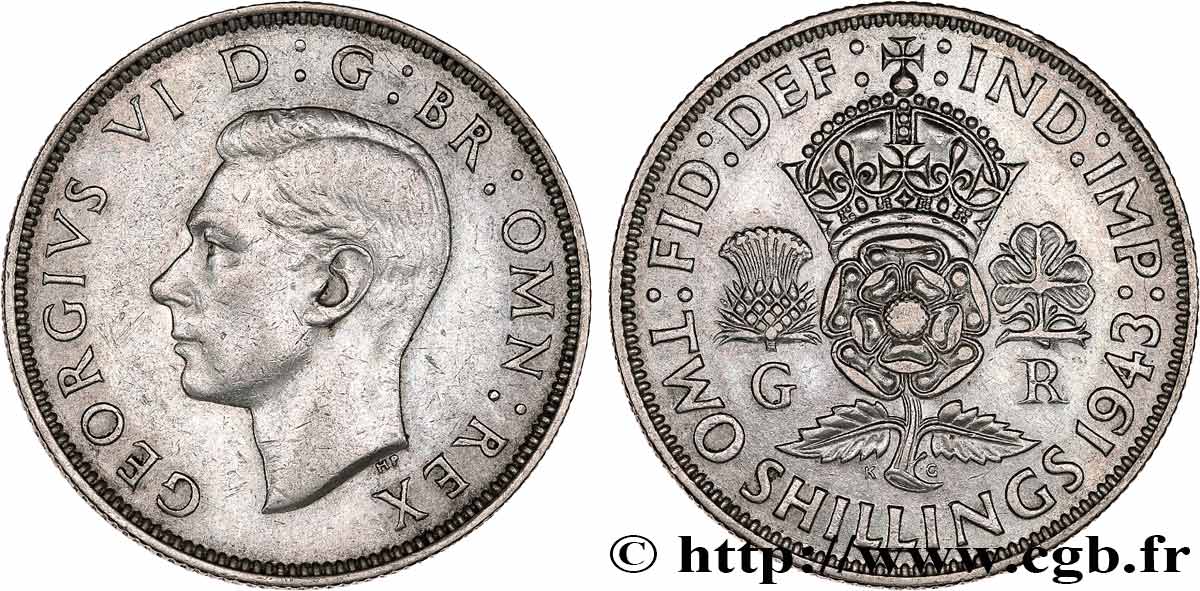 VEREINIGTEN KÖNIGREICH 1 Florin (2 Shillings) Georges VI 1943  SS 