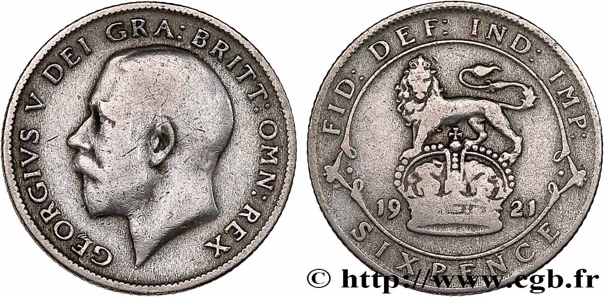 VEREINIGTEN KÖNIGREICH 6 Pence Georges V 1921  fS 