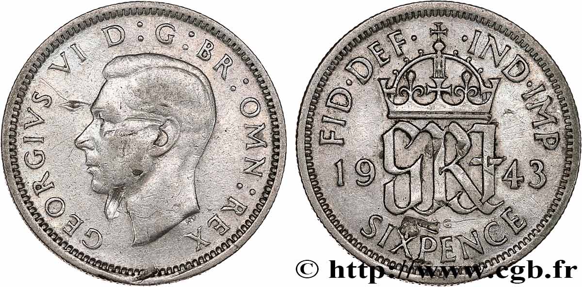 VEREINIGTEN KÖNIGREICH 6 Pence Georges VI 1943  SS 