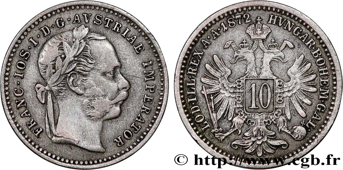AUSTRIA 10 Kreuzer François-Joseph Ier 1872 Vienne XF 