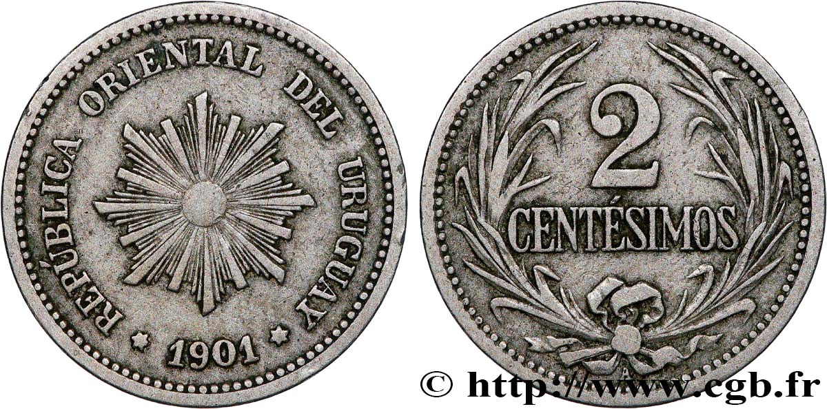 URUGUAY 2 Centesimos 1901 Paris - A AU 