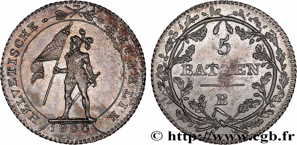 SCHWEIZ - HELVETISCHE REPUBLIK 5 Batzen 1800 Berne fVZ 