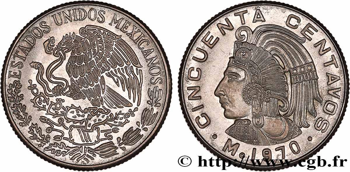 MÉXICO 50 Centavos aigle / roi Cuauhtemoc 1970 Mexico EBC 