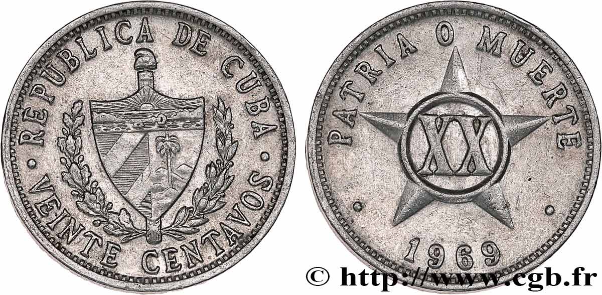 CUBA 20 Centavos 1969  AU 