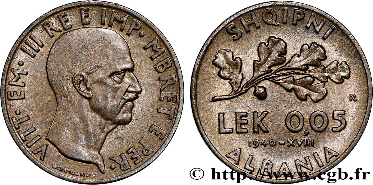 ALBANIE 0,05 Lek Victor-Emmanuel III 1940 Rome SUP/SPL 