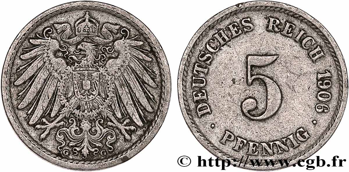 GERMANIA 5 Pfennig 1906 Karlsruhe BB 