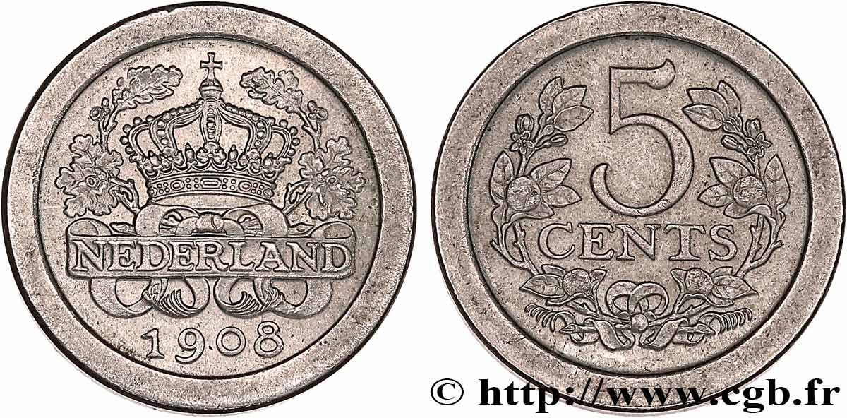 PAíSES BAJOS 5 Cents 1908  BC+ 