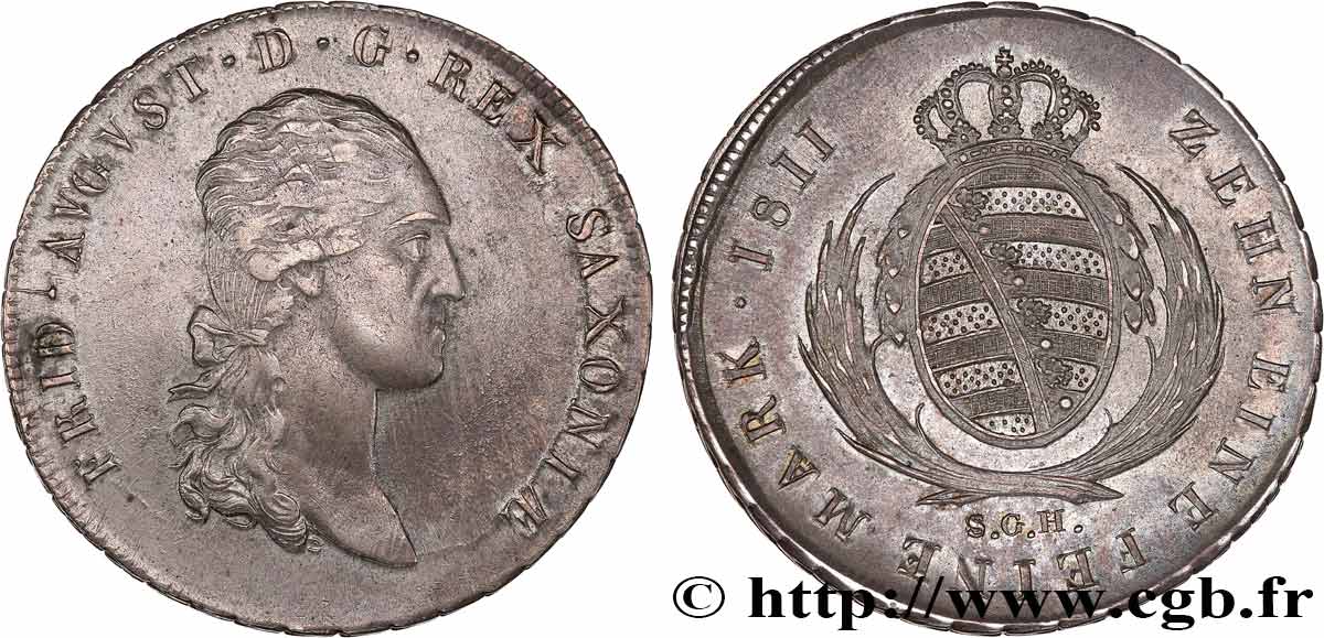 GERMANY - KINGDOM OF SAXONY - FREDERICK-AUGUSTUS Thaler 1er type, signature SGH, (speciestaler) 1811 Dresde AU/AU 