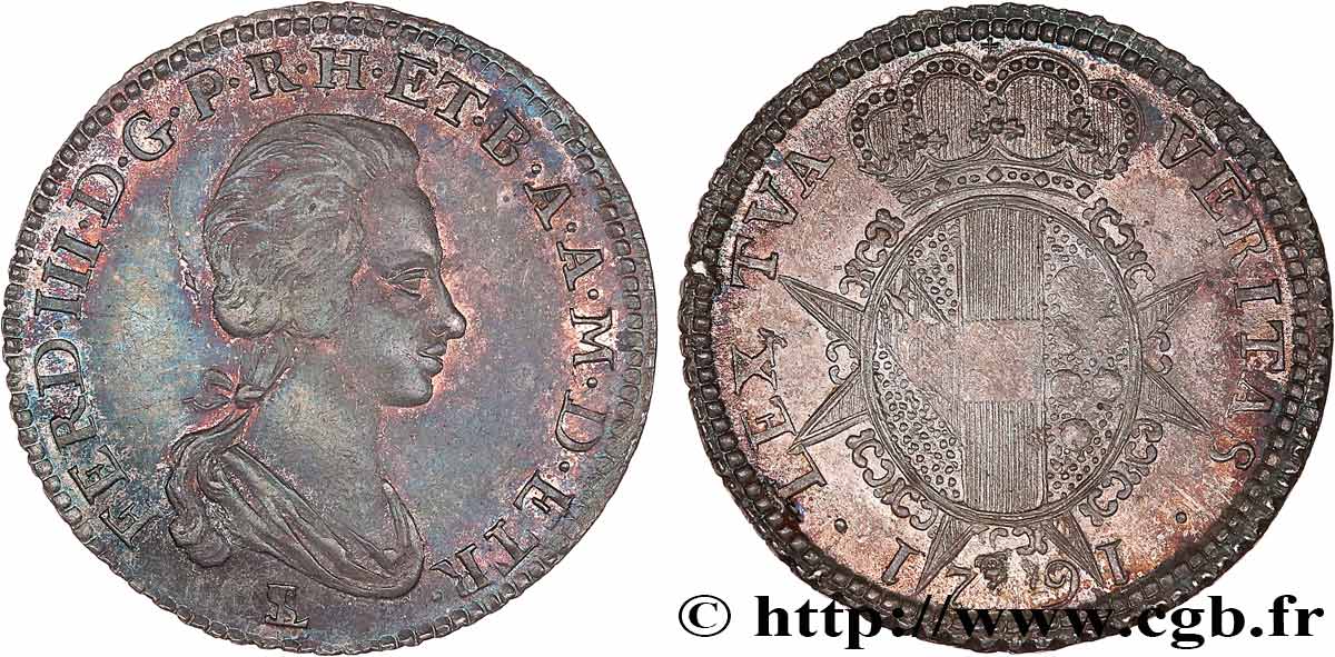 ITALY - GRAND DUCHY OF TUSCANY - FERDINAND III OF LORRAINE 1 Paolo 1791 Florence AU/AU 