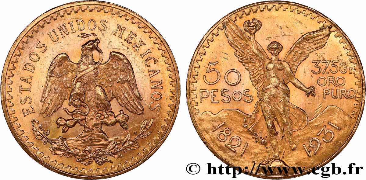 OR D INVESTISSEMENT 50 Pesos or 1931 Mexico SUP 