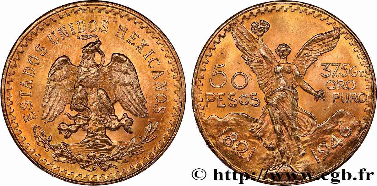 GOLD-, PALLADIUM- UND PLATIN-INVESTITIONEN 50 Pesos or 1946 Mexico VZ 