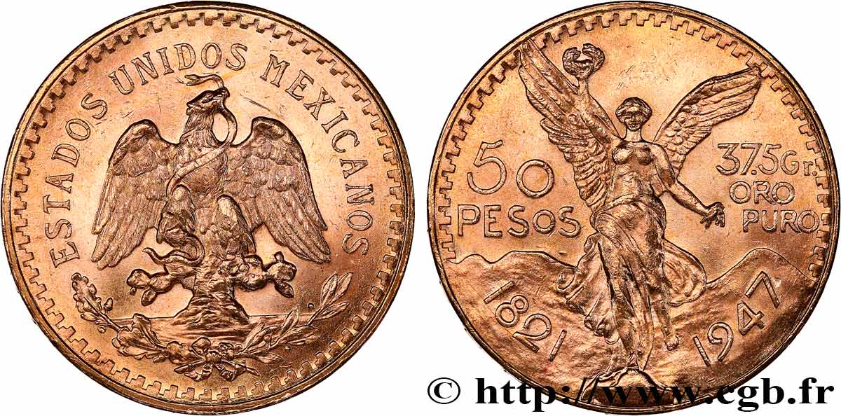 INVESTMENT GOLD 50 Pesos or 1947 Mexico SPL 