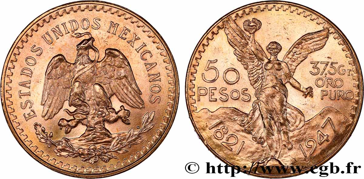 INVESTMENT GOLD 50 Pesos or 1947 Mexico SPL 