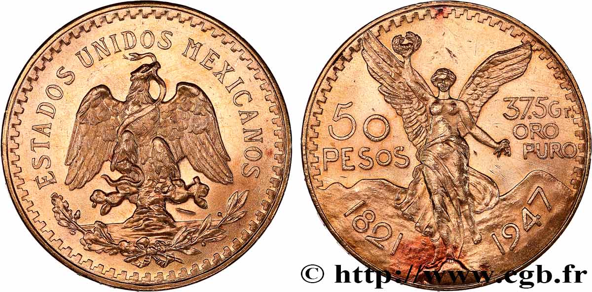 ORO, PALLADIO E PLATINO: INVESTIMENTI 50 Pesos or 1947 Mexico SPL 