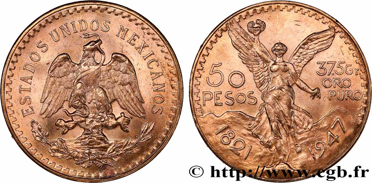 OR, PALLADIUM ET PLATINE INVESTISSEMENT 50 Pesos or 1947 Mexico SPL 