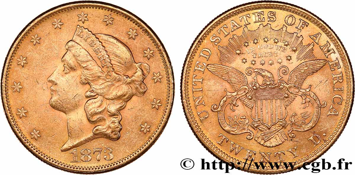 OR, PALLADIUM ET PLATINE INVESTISSEMENT 20 Dollars  Liberty  1873 Philadelphie TTB 
