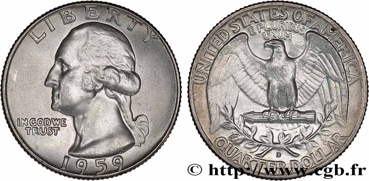 ÉTATS-UNIS D AMÉRIQUE 1/4 Dollar Georges Washington 1959 Denver - D SUP 