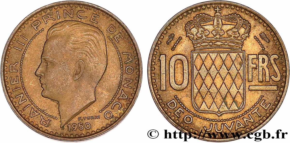 MONACO 10 Francs Rainier III 1950 Paris TTB 