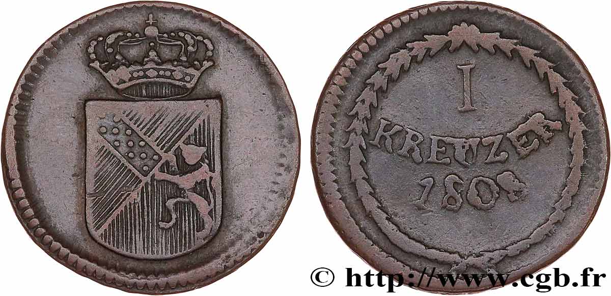 ALLEMAGNE - BADE 1 Kreuzer 1808 Mannheim TB 