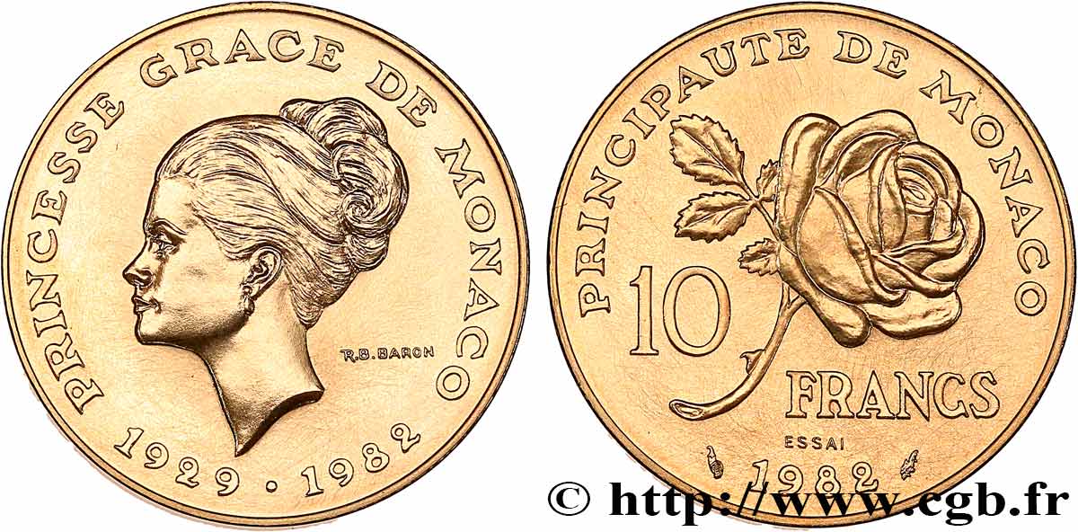 MONACO Essai en or de 10 Francs princesse Grace de Monaco 1982 Paris fST 