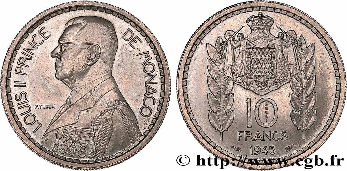 MONACO - LOUIS II Essai de 10 Francs  1945 Paris MS 