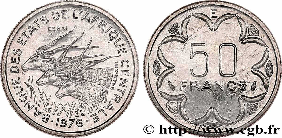 ÉTATS DE L AFRIQUE CENTRALE Essai de 50 Francs lettre ‘E’ Cameroun 1976 Paris FDC 