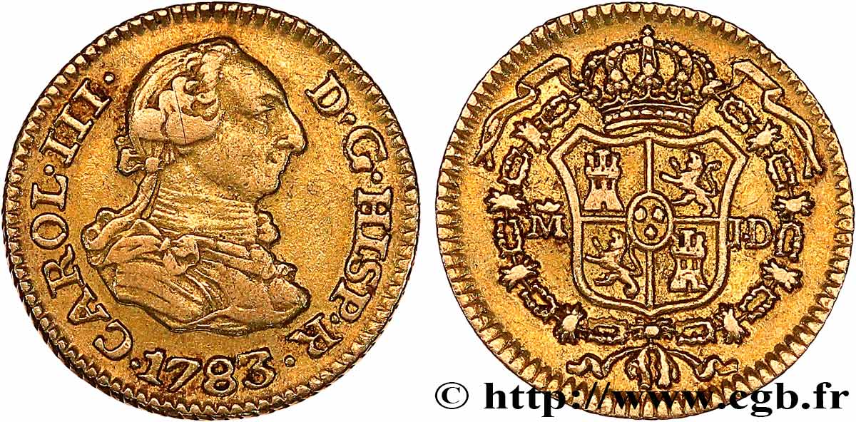 ESPAGNE 1/2 Escudo Charles III 1783 Madrid TTB 