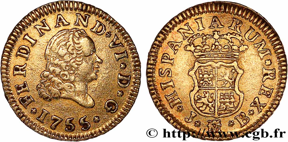 ESPAGNE - ROYAUME D ESPAGNE - FERDINAND VI 1/2 Escudo  1755 Madrid TTB 