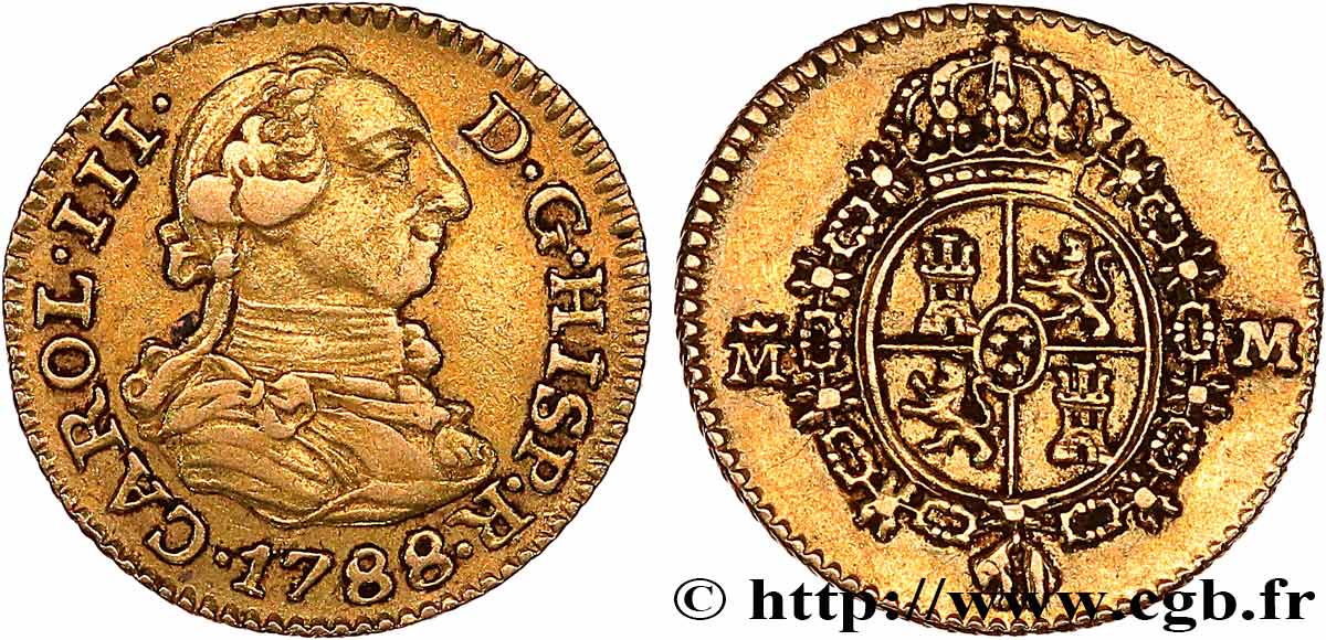 SPANIEN - KÖNIGREICH SPANIEN - KARL III. 1/2 Escudo  1788 Madrid SS 