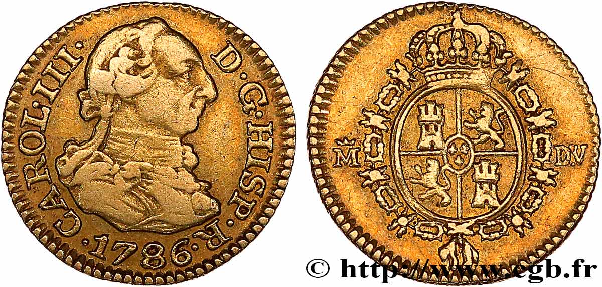 ESPAGNE - ROYAUME D ESPAGNE - CHARLES III 1/2 Escudo  1786 Madrid TTB 