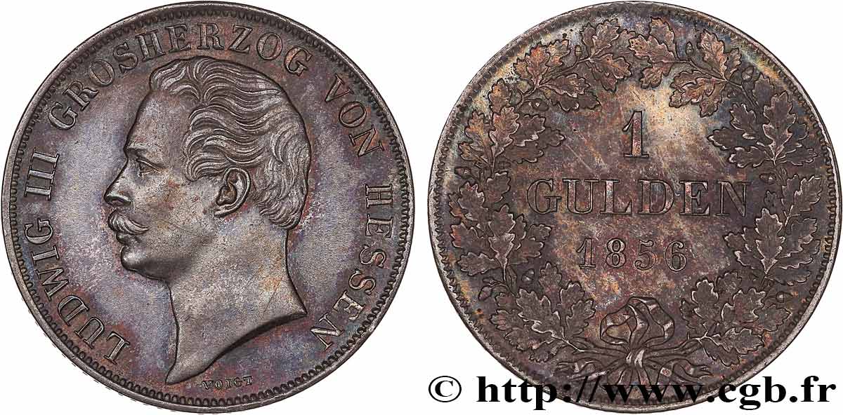 GERMANY - GRAND DUCHY OF HESSE - LOUIS III 1 Gulden  1856  AU 