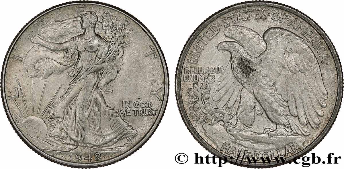 ESTADOS UNIDOS DE AMÉRICA 1/2 Dollar Walking Liberty 1942 Philadelphie MBC 