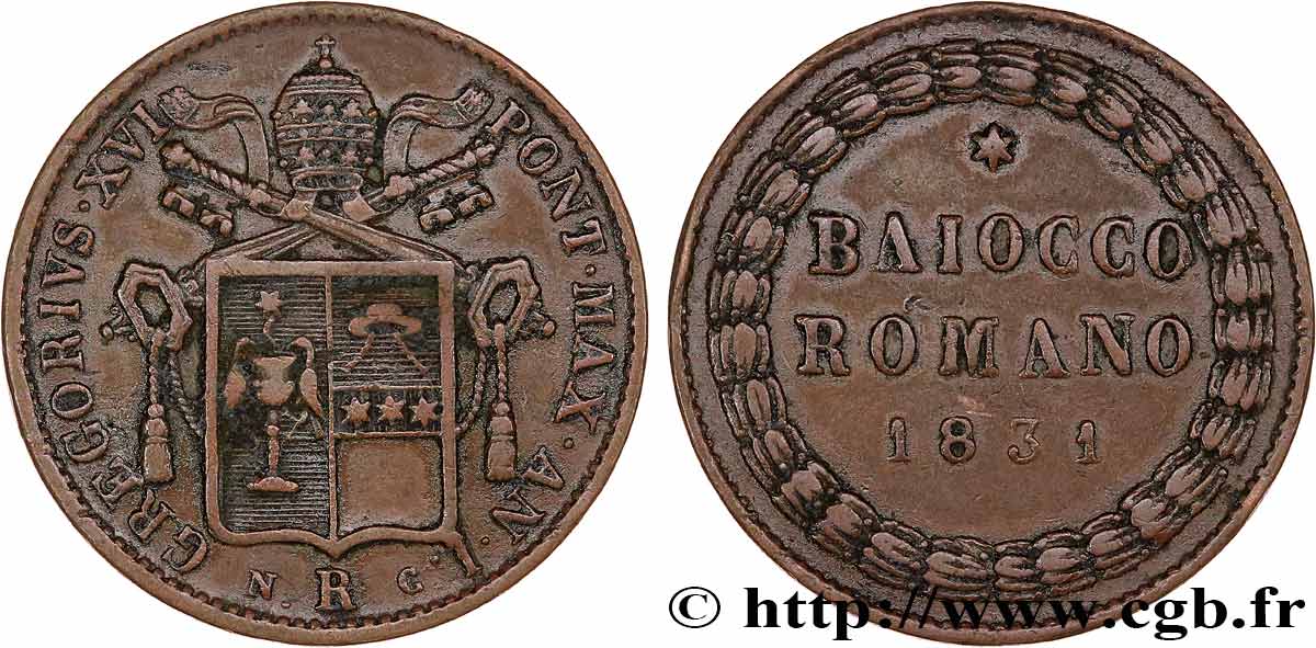 ITALY - PAPAL STATES - GREGORY XVI (Bartolomeo Alberto Cappellari) 1 Baiocco Grégoire XVI an I 1831 Rome XF 