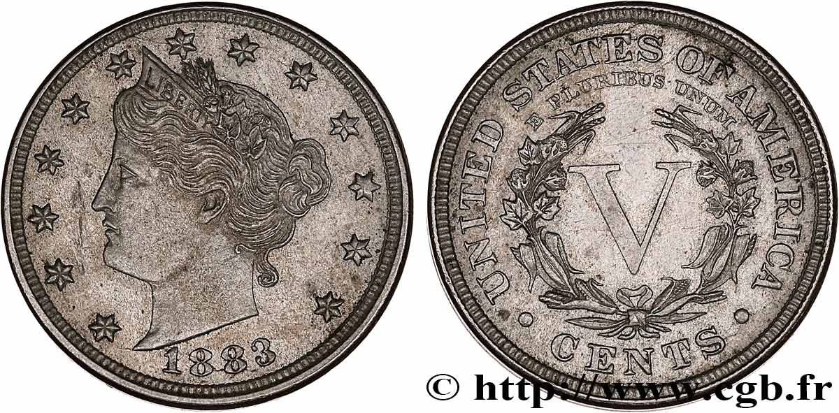 ESTADOS UNIDOS DE AMÉRICA 5 Cents “Liberté” 1883 Philadelphie MBC+ 