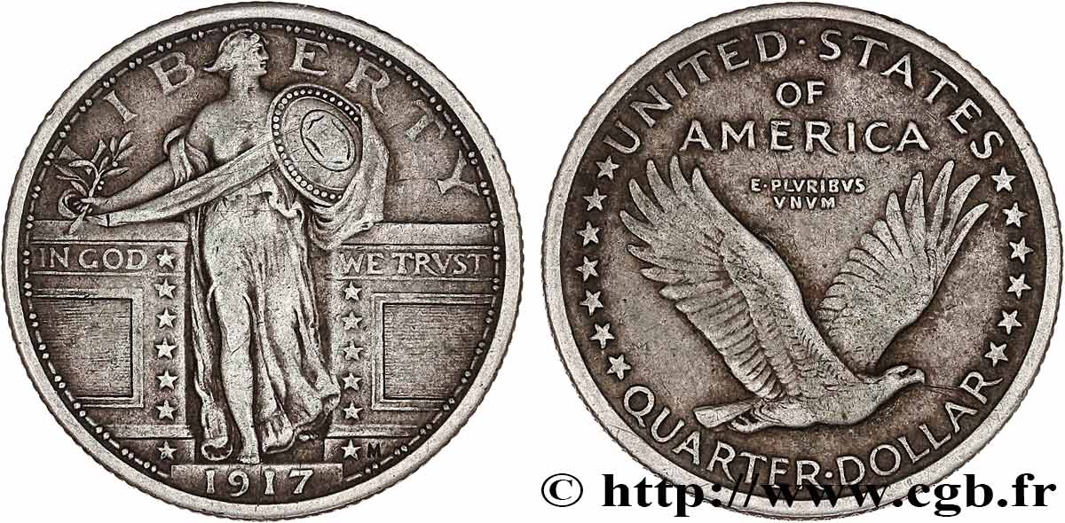 STATI UNITI D AMERICA 1/4 Dollar Liberty 1917 Philadelphie q.BB 