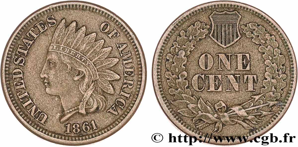 ÉTATS-UNIS D AMÉRIQUE 1 Cent tête d’indien 1861 Philadelphie TTB 