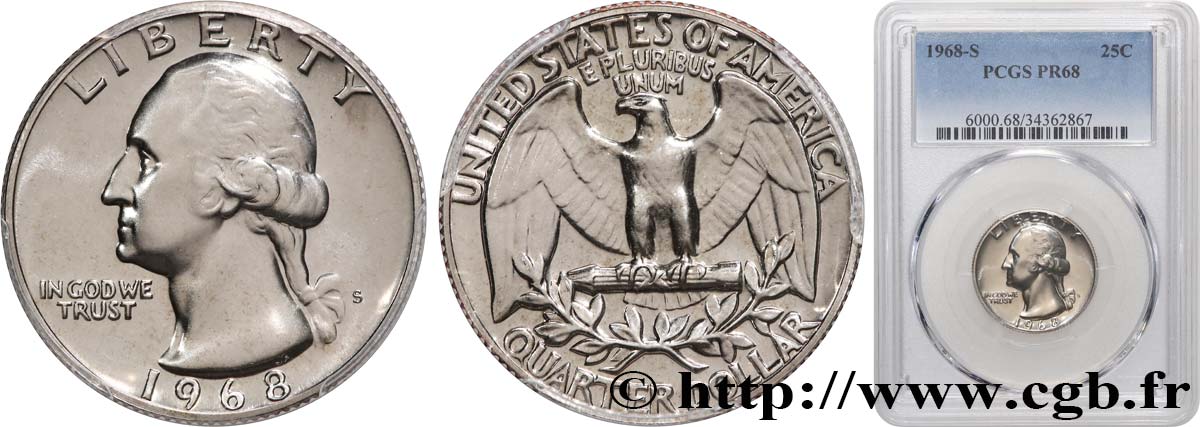 ÉTATS-UNIS D AMÉRIQUE 1/4 Dollar Proof Washington 1968 San Francisco - S FDC68 PCGS